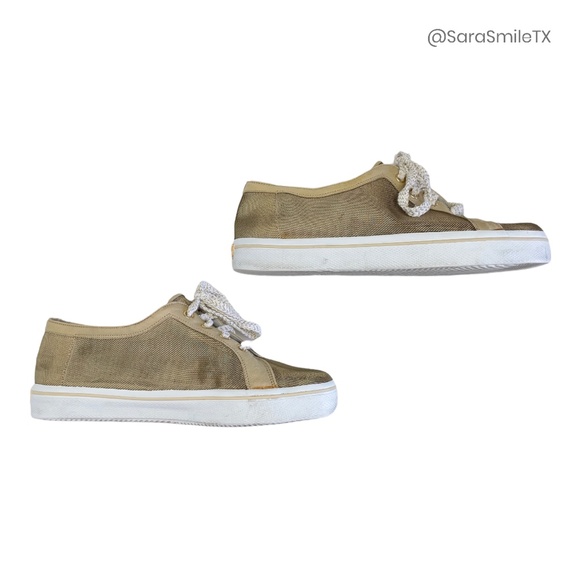 STUART WEITZMAN Metallic Gold Mesh Low Top Fashion Sneakers - Picture 4 of 16